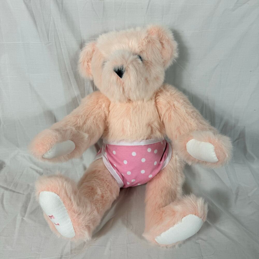 Vermont Teddy Bear 2509 Pink with Diaper EJ Embroidered on Foot